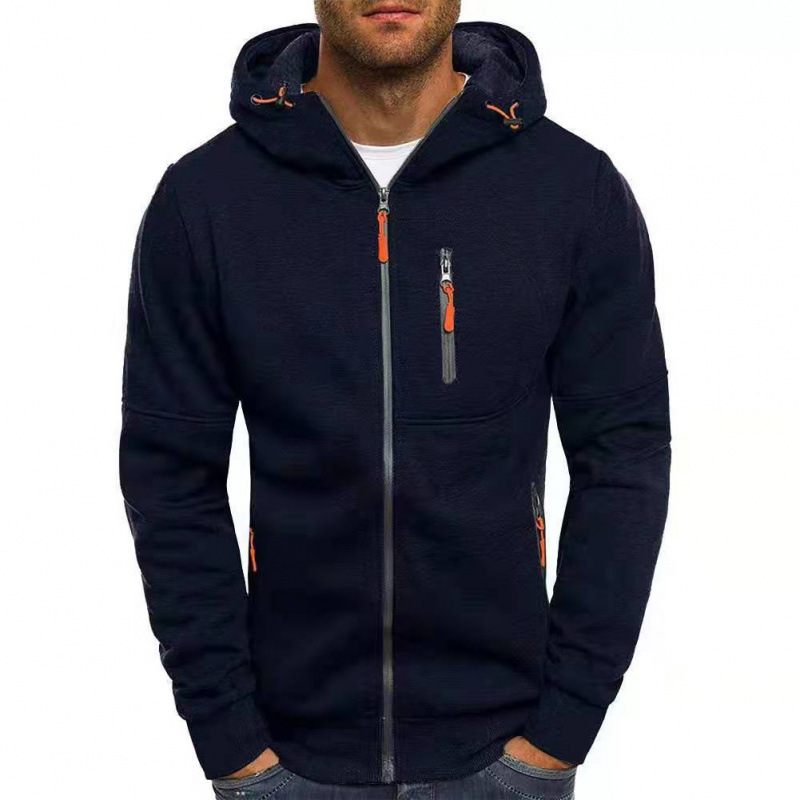 sweat à capuche homme zippé léger multi-poches en Bleu foncé
