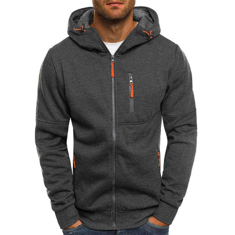 sweat à capuche homme zippé léger multi-poches en Gris foncé