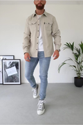 veste chemise homme manches longues poches poitrine en creme
