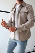 veste chemise homme manches longues poches poitrine en beige