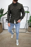 veste chemise homme manches longues poches poitrine en Vert foncé