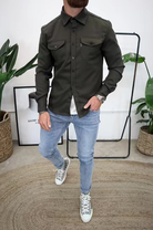 veste chemise homme manches longues poches poitrine en Vert foncé