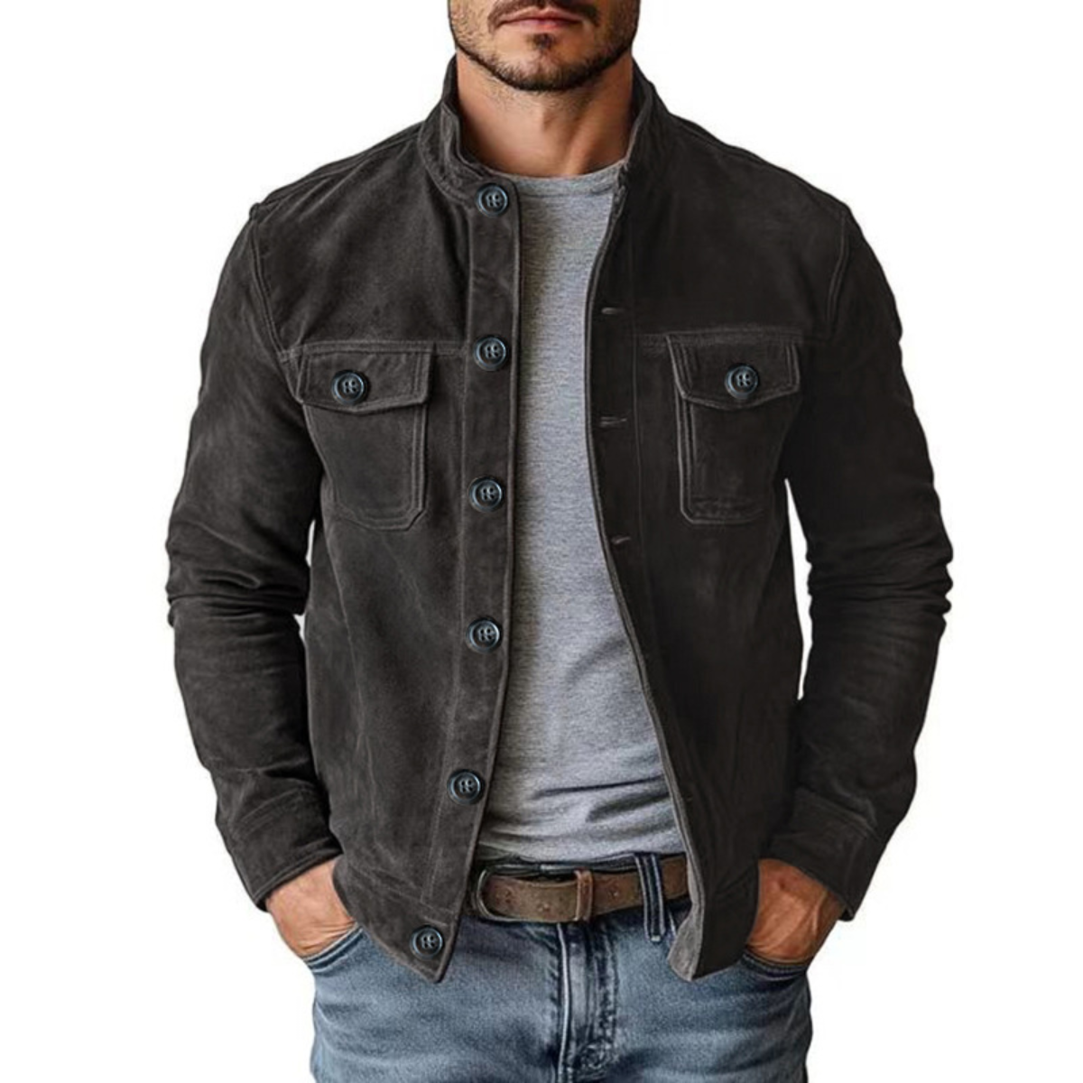 veste homme coupe ajustée col chemise en Gris foncé