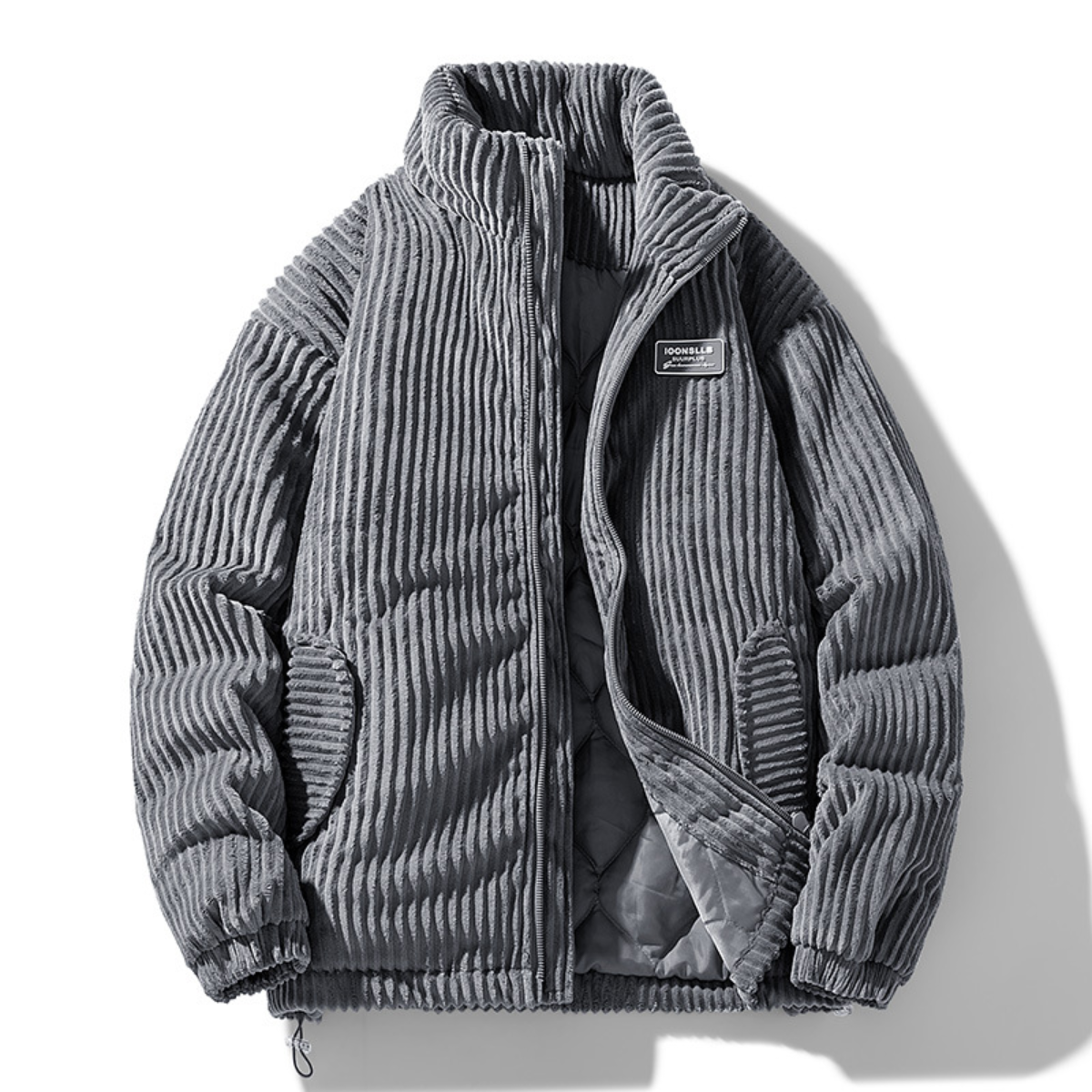 veste homme oversize col montant zippée en gris