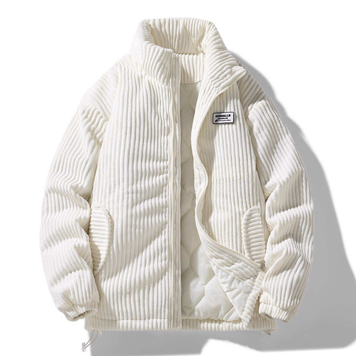 veste homme oversize col montant zippée en blanc
