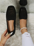 ballerine femme bout carré maille ajourée en noir