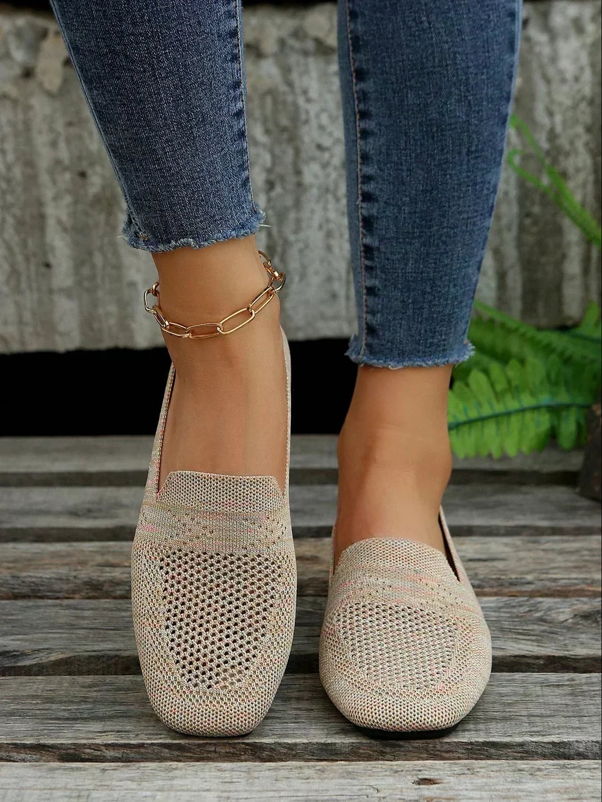ballerine femme bout carré maille ajourée en beige