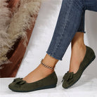 ballerine femme bout rond nœud en vert foncé