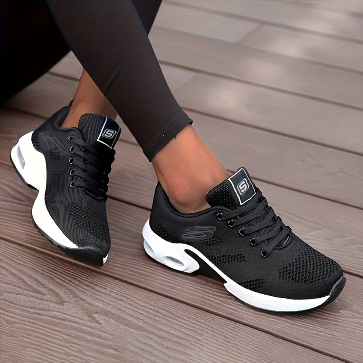basket femme lacets semelle plateforme en noir