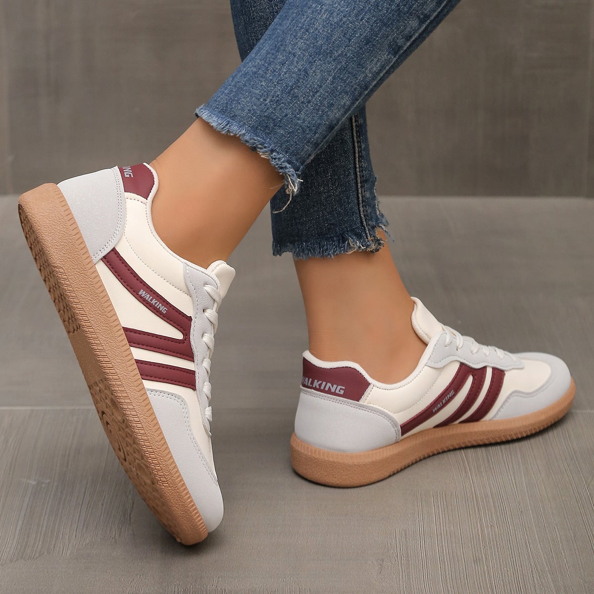 basket femme style rétro semelle gomme en rouge vin