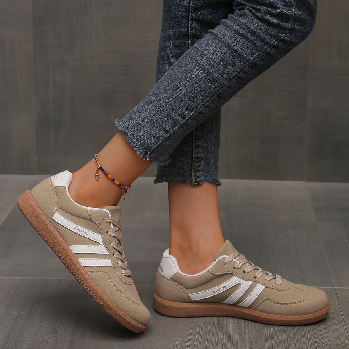 basket femme style rétro semelle gomme en kaki