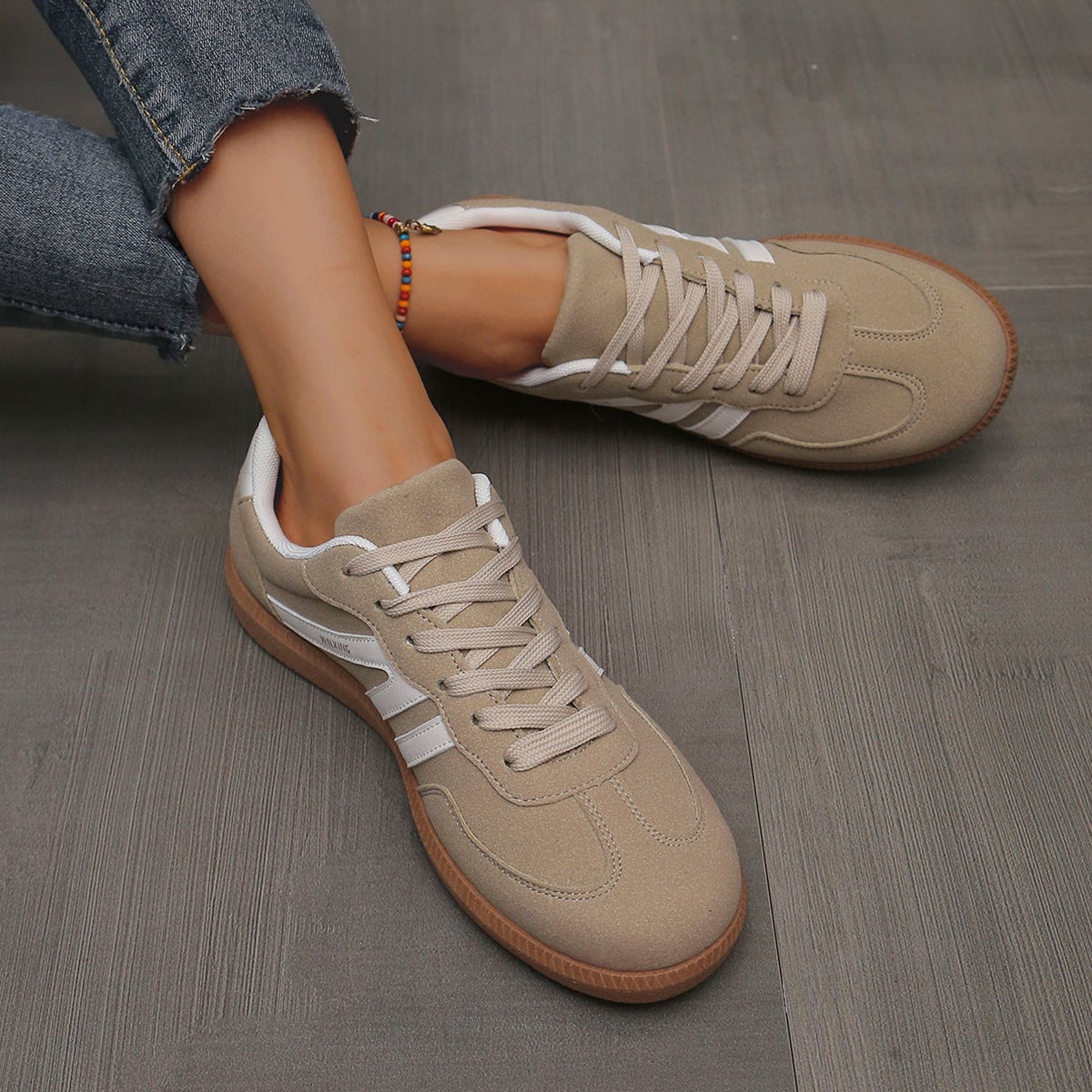 basket femme style rétro semelle gomme en kaki