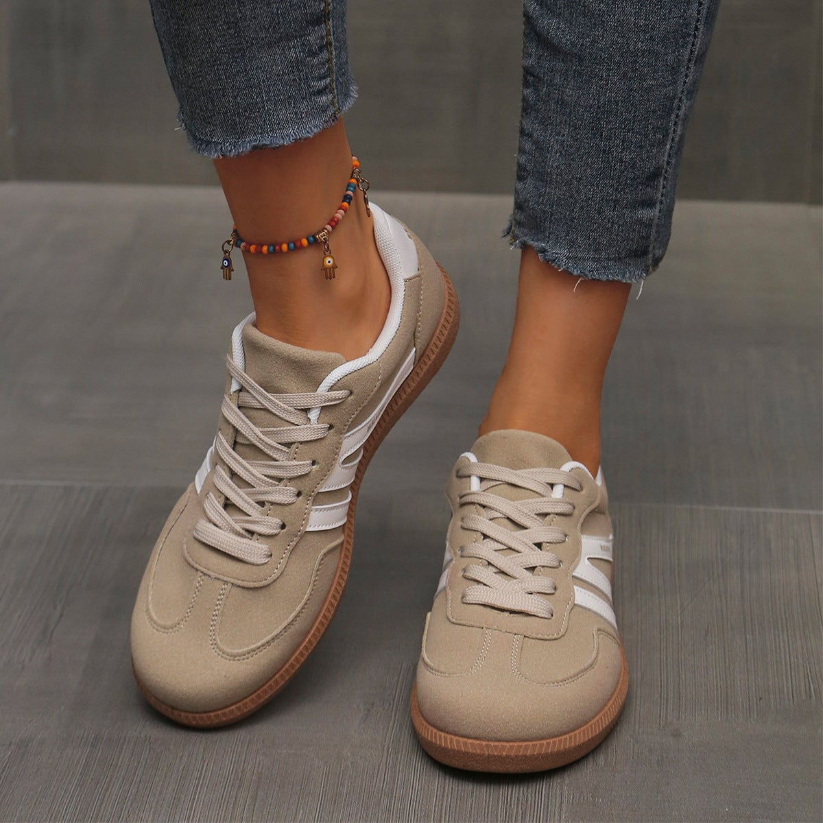 basket femme style rétro semelle gomme en kaki