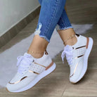 baskets femme lacets détails dorés en blanc