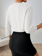 blazer court femme col rond manches 3/4 en blanc