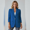 blazer femme col cranté un bouton en bleu