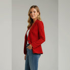 blazer femme col cranté un bouton en rouge