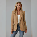 blazer femme col cranté un bouton en camel