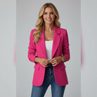 blazer femme col cranté un bouton en rose
