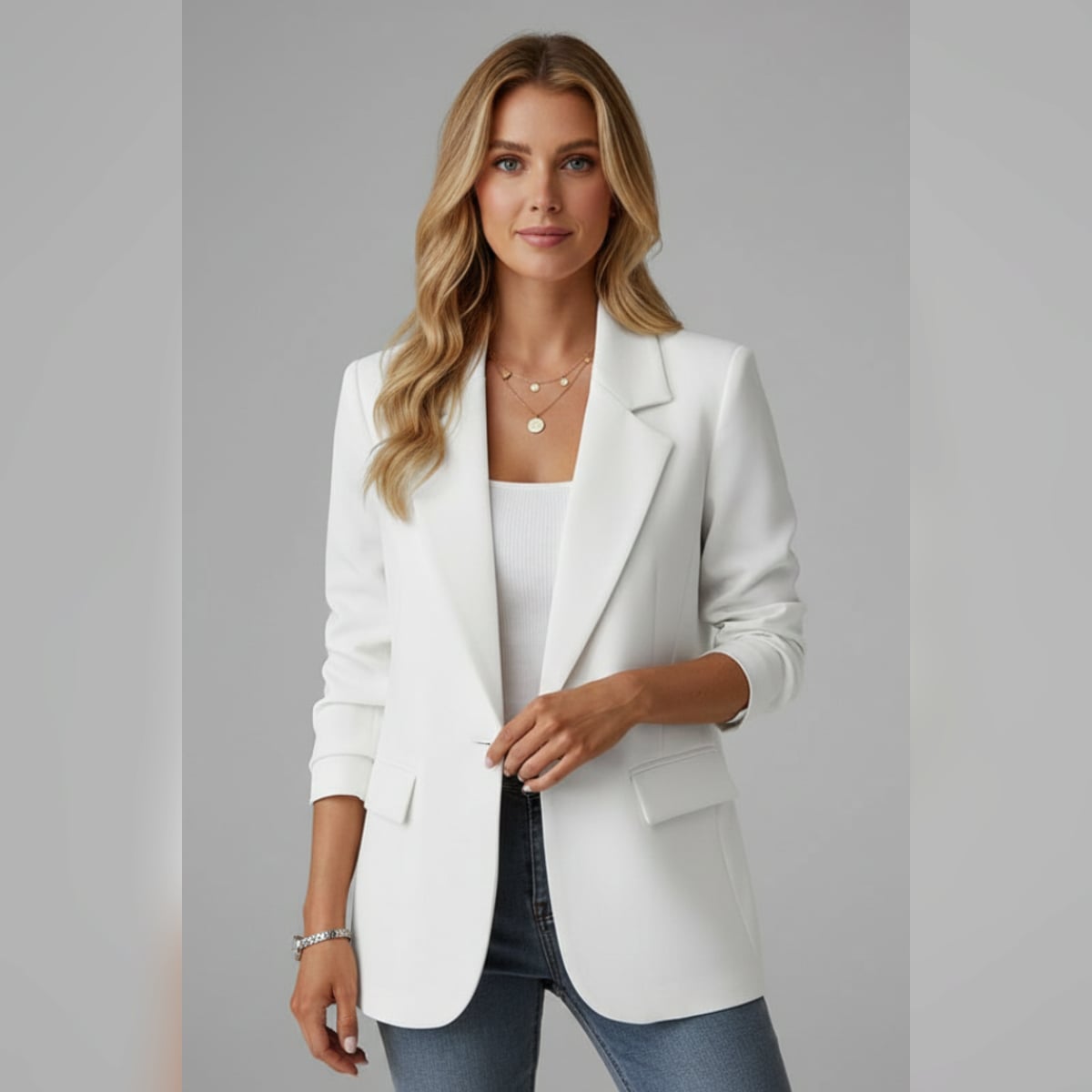 blazer femme col cranté un bouton en blanc