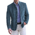 blazer homme col mao coupe ajustée manches longues en bleu