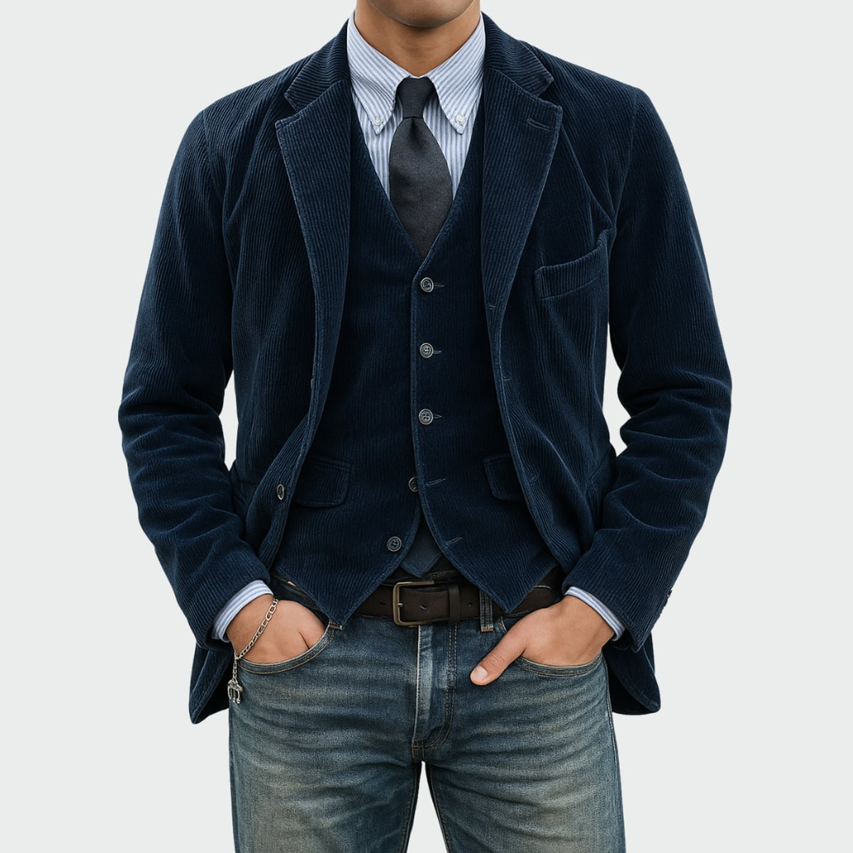 blazer homme décontracté avec gilet en bleu