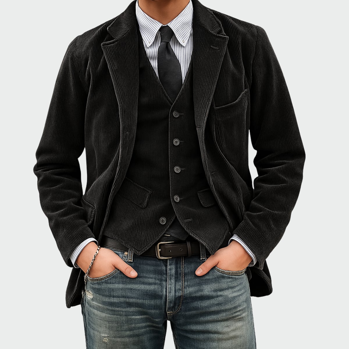 blazer homme décontracté avec gilet en noir