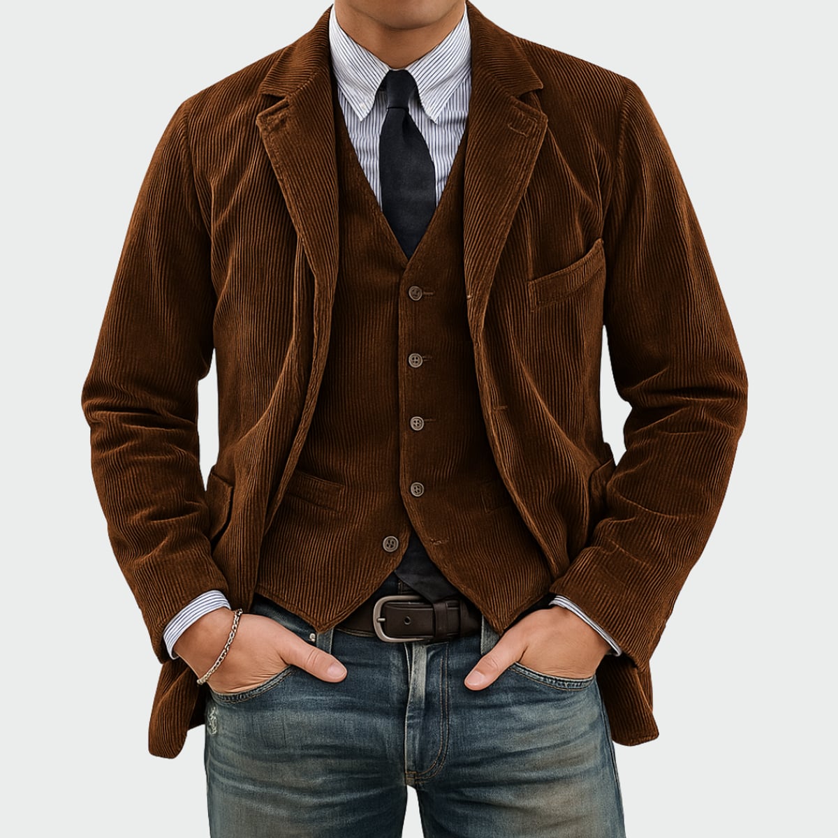blazer homme décontracté avec gilet en marron
