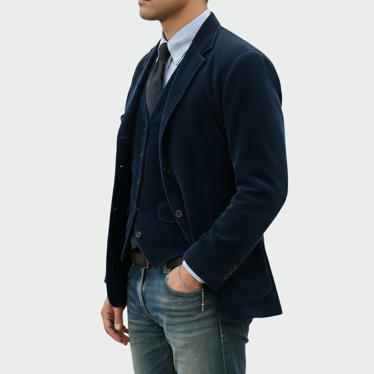 blazer homme décontracté avec gilet en bleu