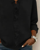 blouse femme col en v à volants manches longues en noir