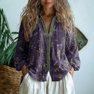 blouse femme col en v manches longues imprimé en violet