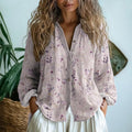 blouse femme col en v manches longues imprimé en rose