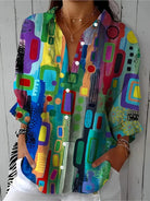 blouse femme imprimé géométrique manches longues en multicolore