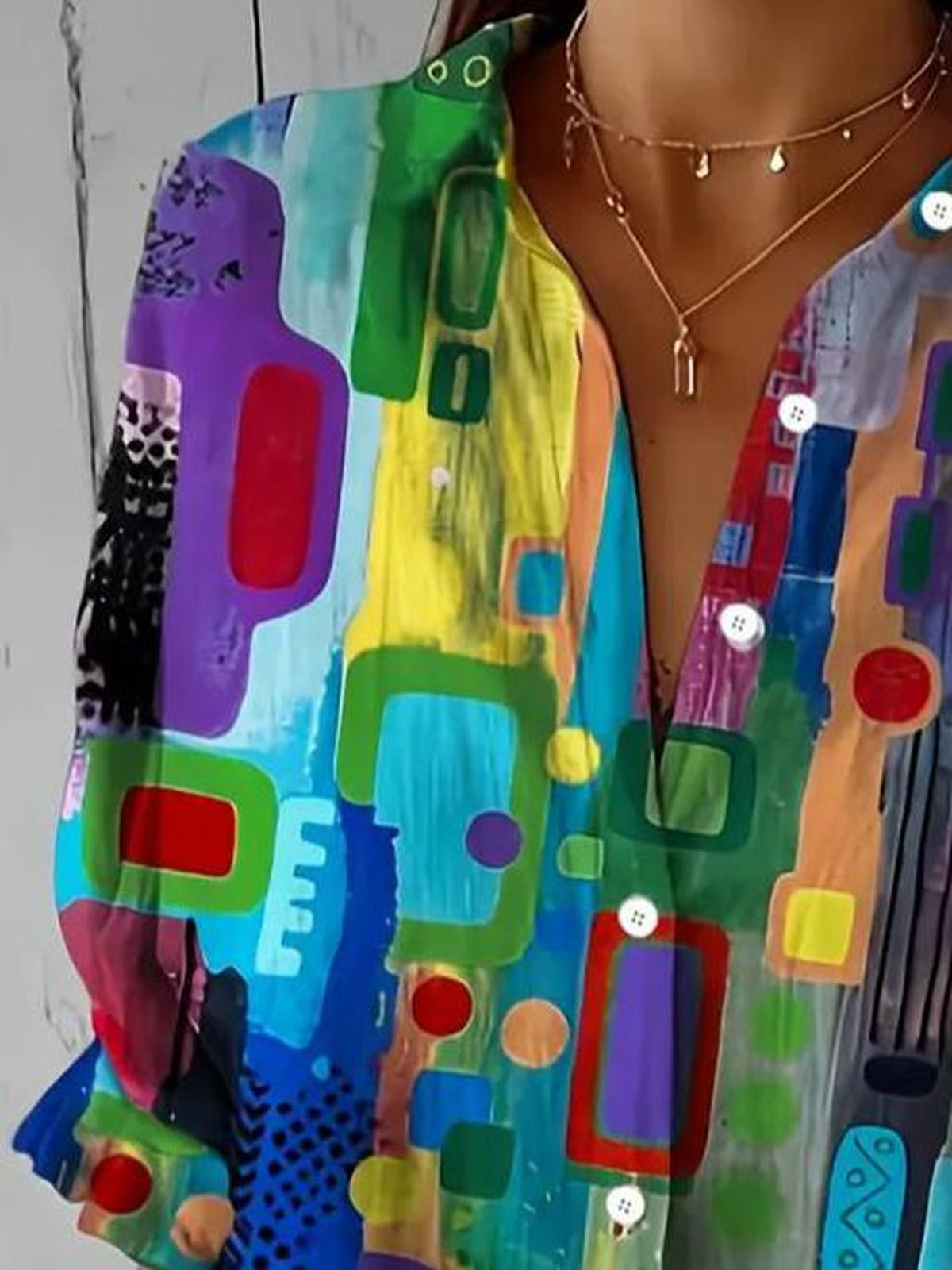 blouse femme imprimé géométrique manches longues en multicolore