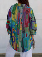 blouse femme imprimé géométrique manches longues en multicolore