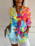 blouse femme imprimé géométrique manches longues en multicolore 3