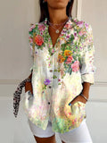 blouse femme imprimé géométrique manches longues en blanc