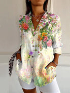 blouse femme imprimé géométrique manches longues en blanc