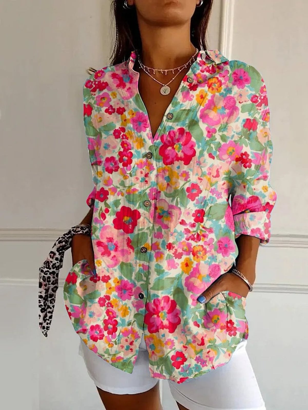 blouse femme imprimé géométrique manches longues en multicolore 4