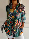 blouse femme manches longues imprimé fleuri en vert