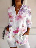 blouse femme manches longues imprimé fleuri en blanc