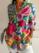 blouse femme manches longues imprimé fleuri en Multicolore1
