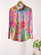 blouse femme manches longues imprimé fleuri en rose