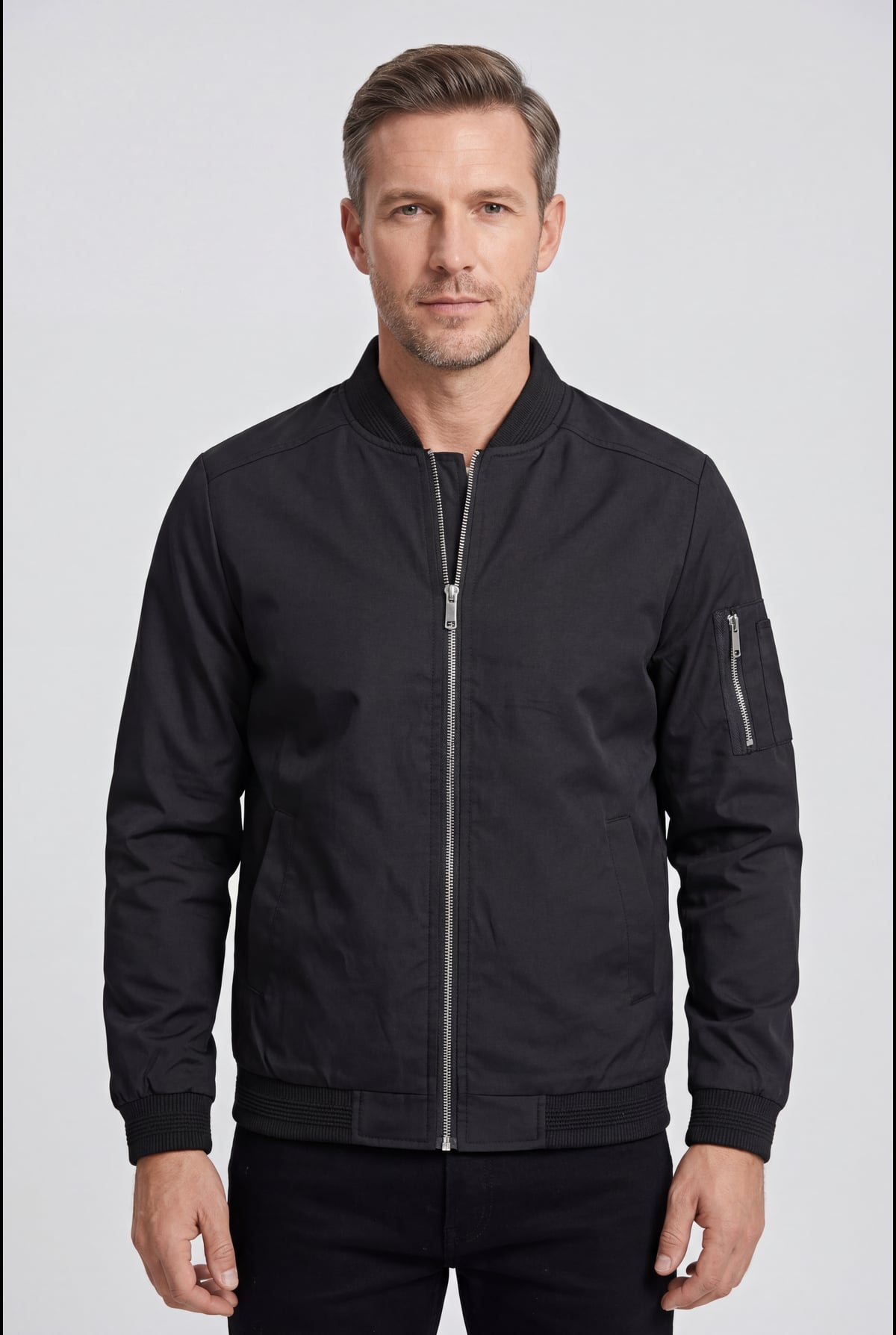 bomber homme col côtelé zippé en noir