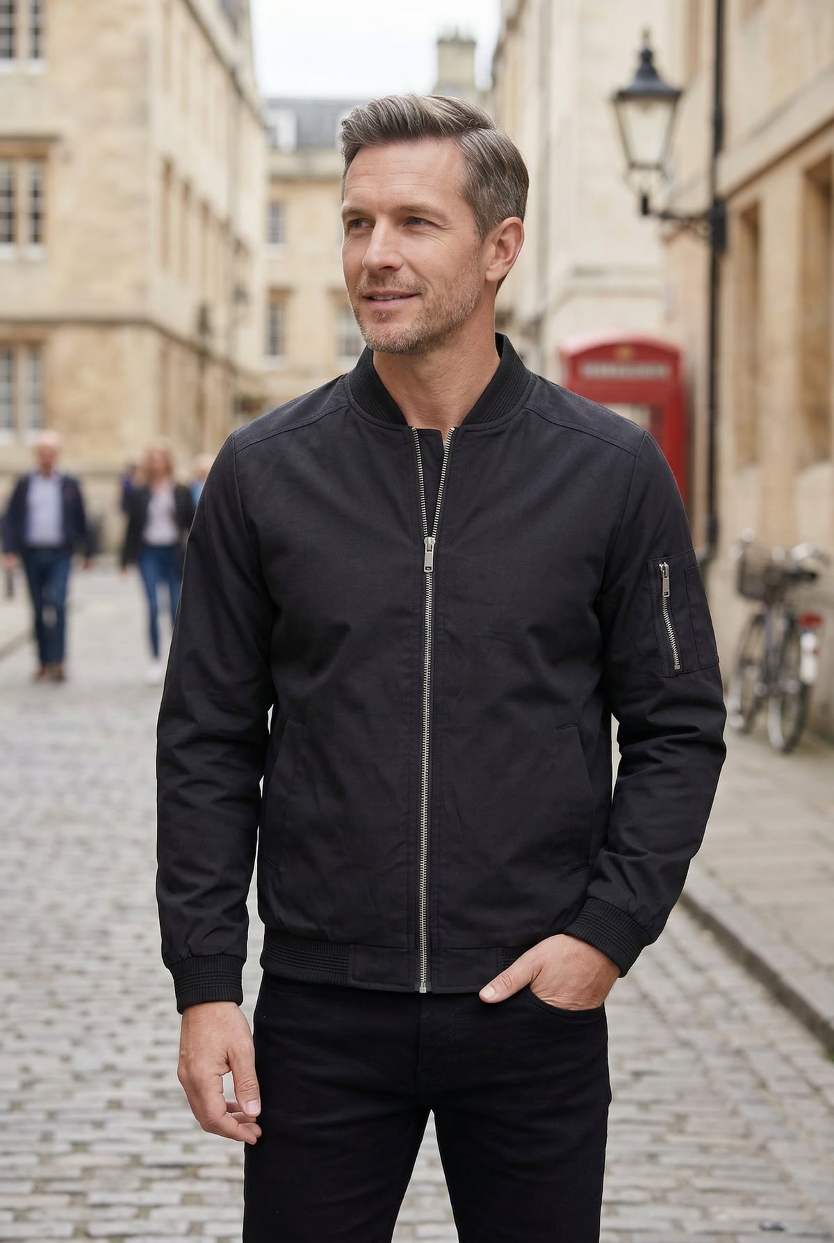 bomber homme col côtelé zippé en noir