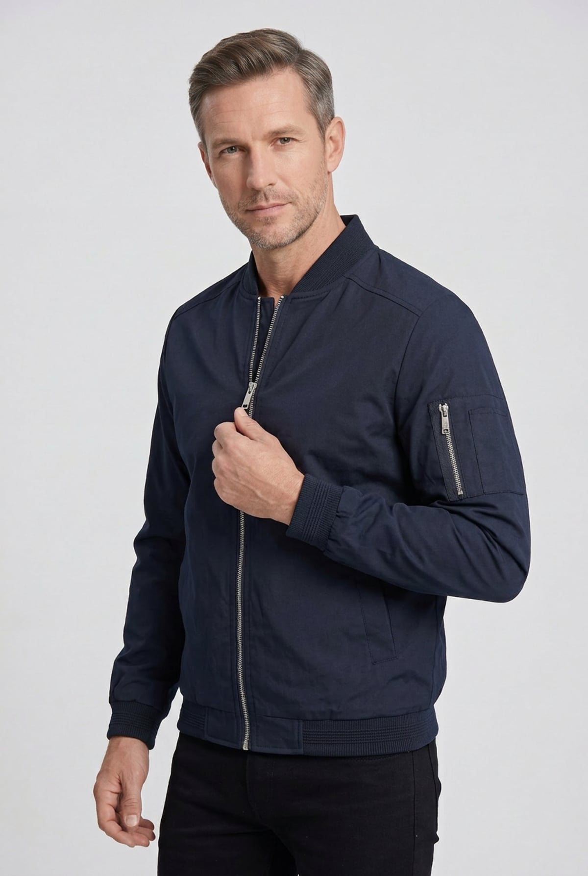 bomber homme col côtelé zippé en marine