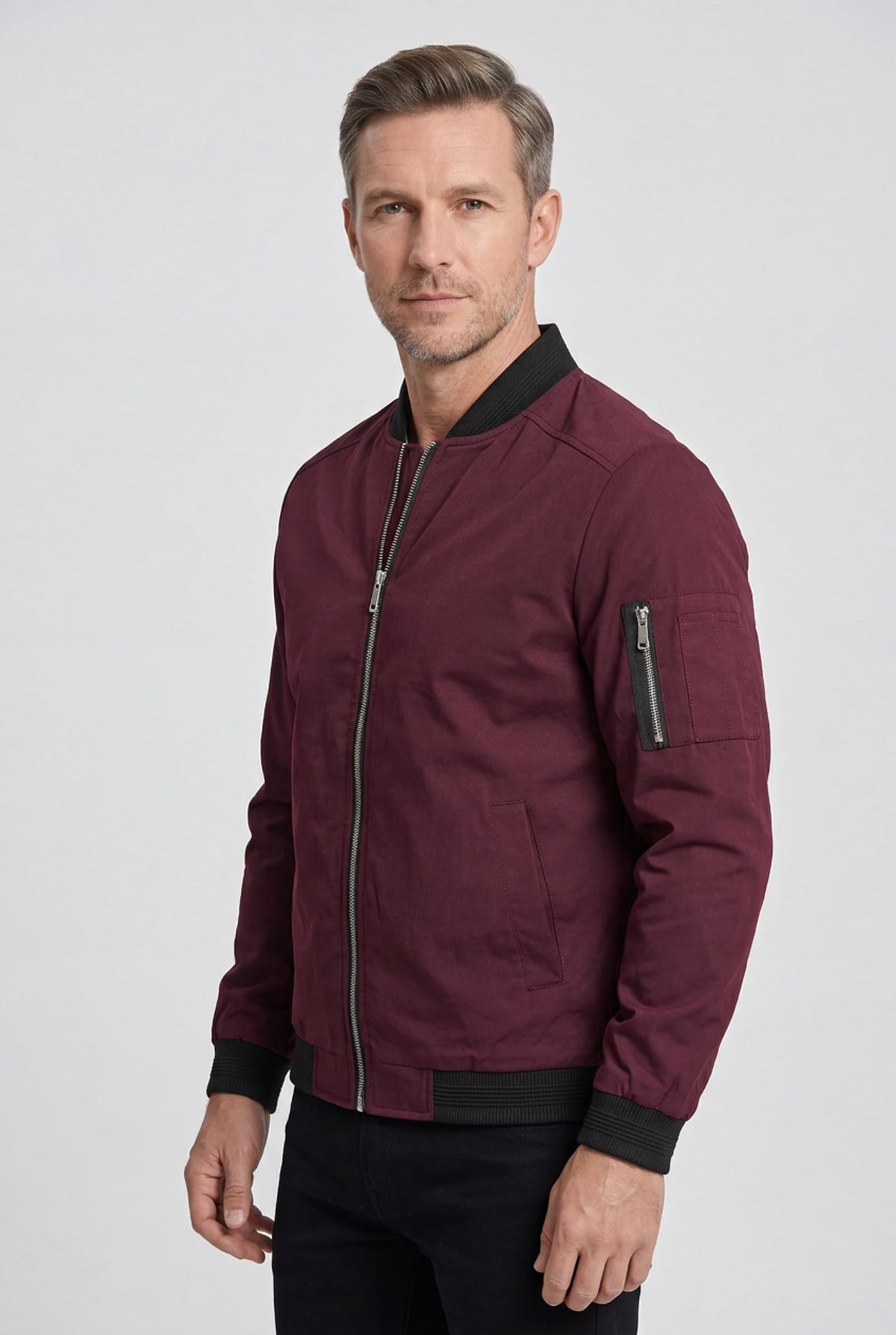 bomber homme col côtelé zippé en rouge