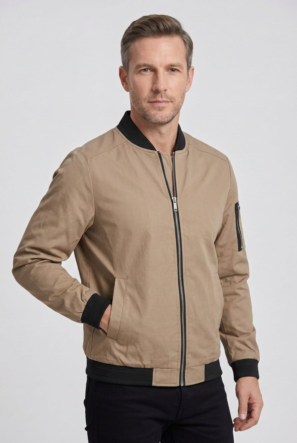 bomber homme col côtelé zippé en beige