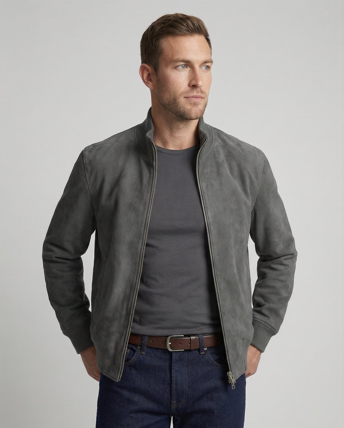 bomber homme coupe ajustée col côtelé en gris