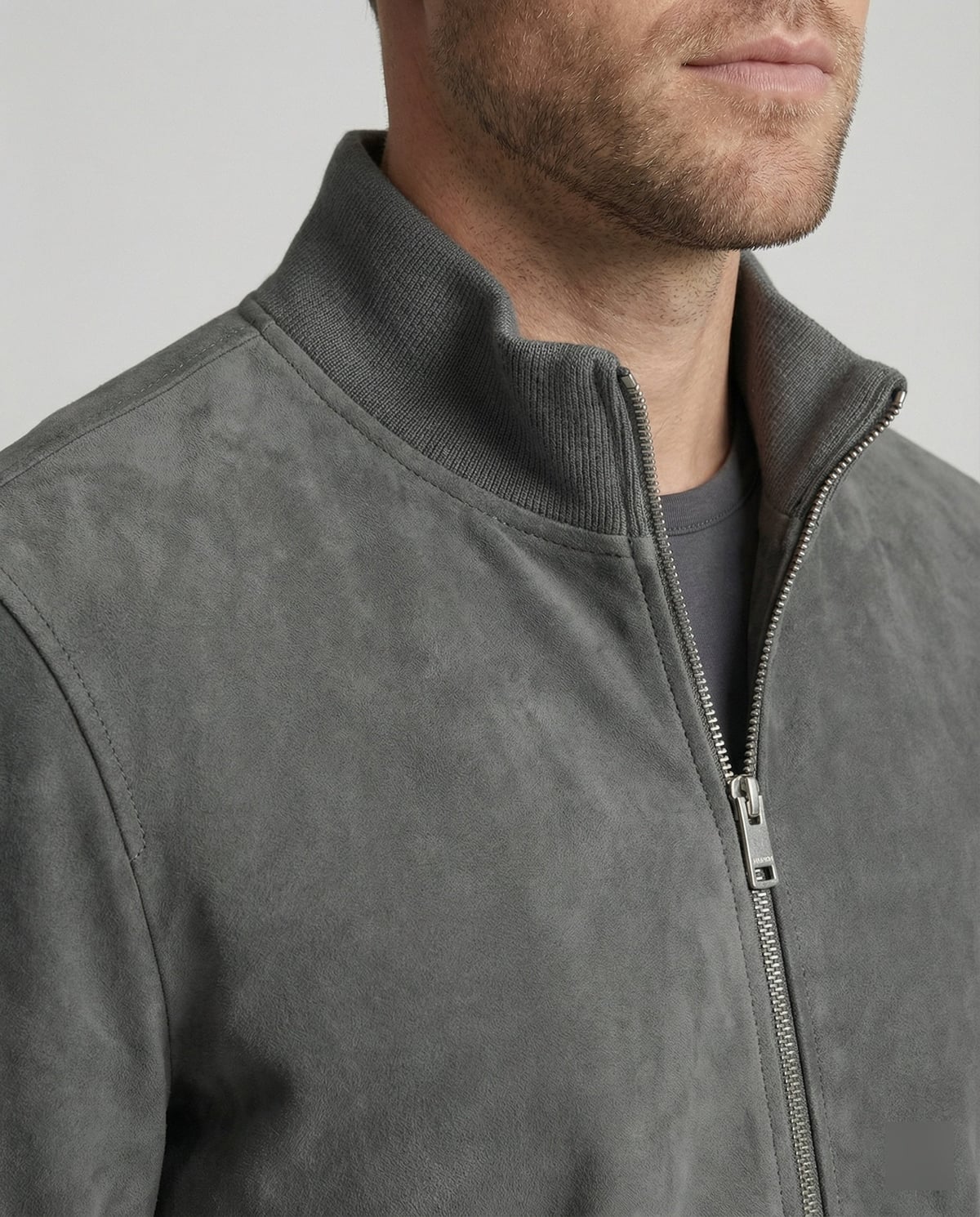 bomber homme coupe ajustée col côtelé en gris